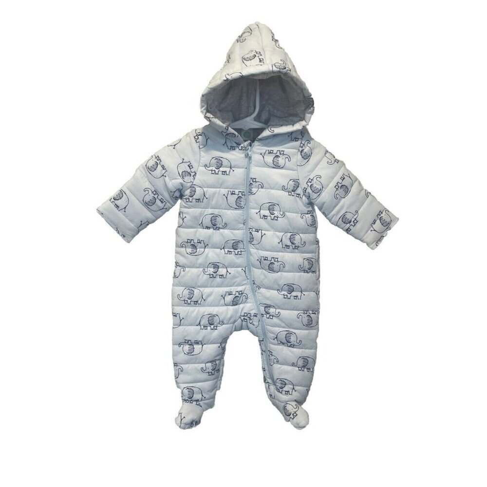 Little Me Blue Baby One Piece Bunting Coat Snowsuit 3-6 Months Elephants Puffer